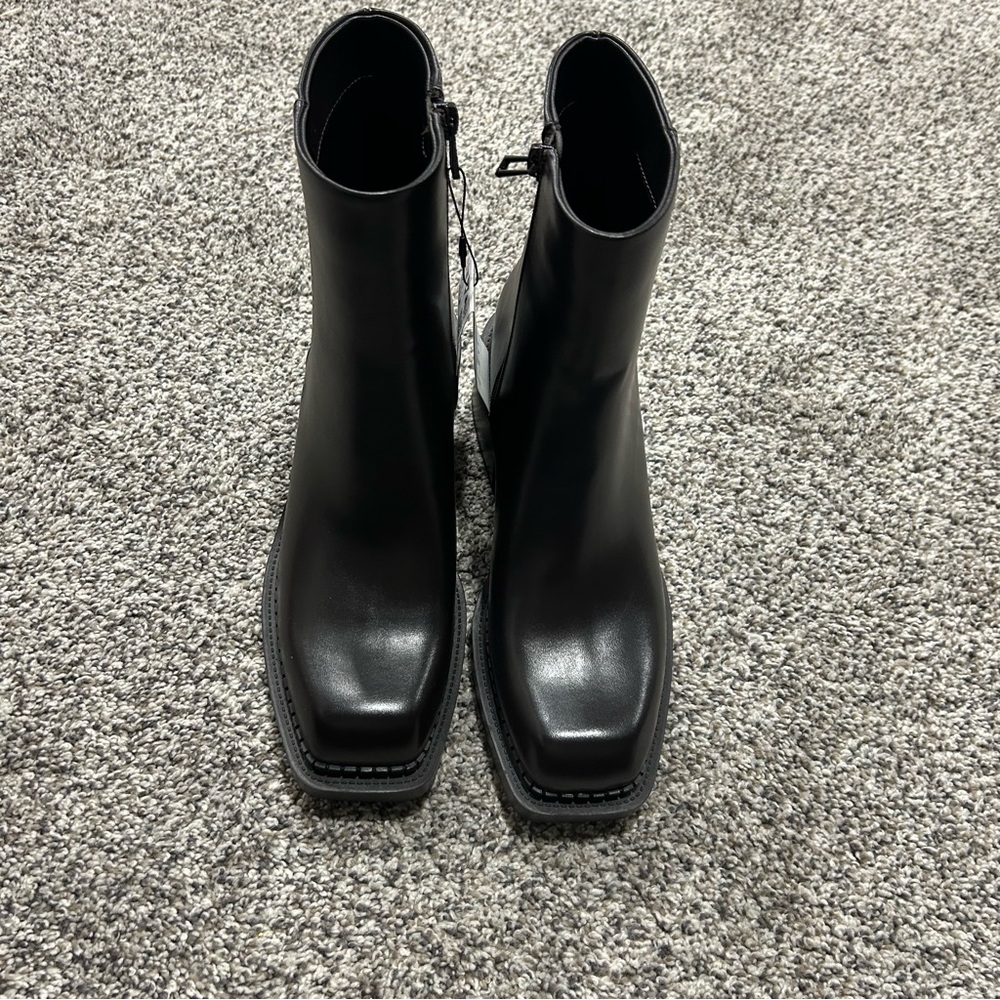 Zara Black Leather Platform Ankle Boots